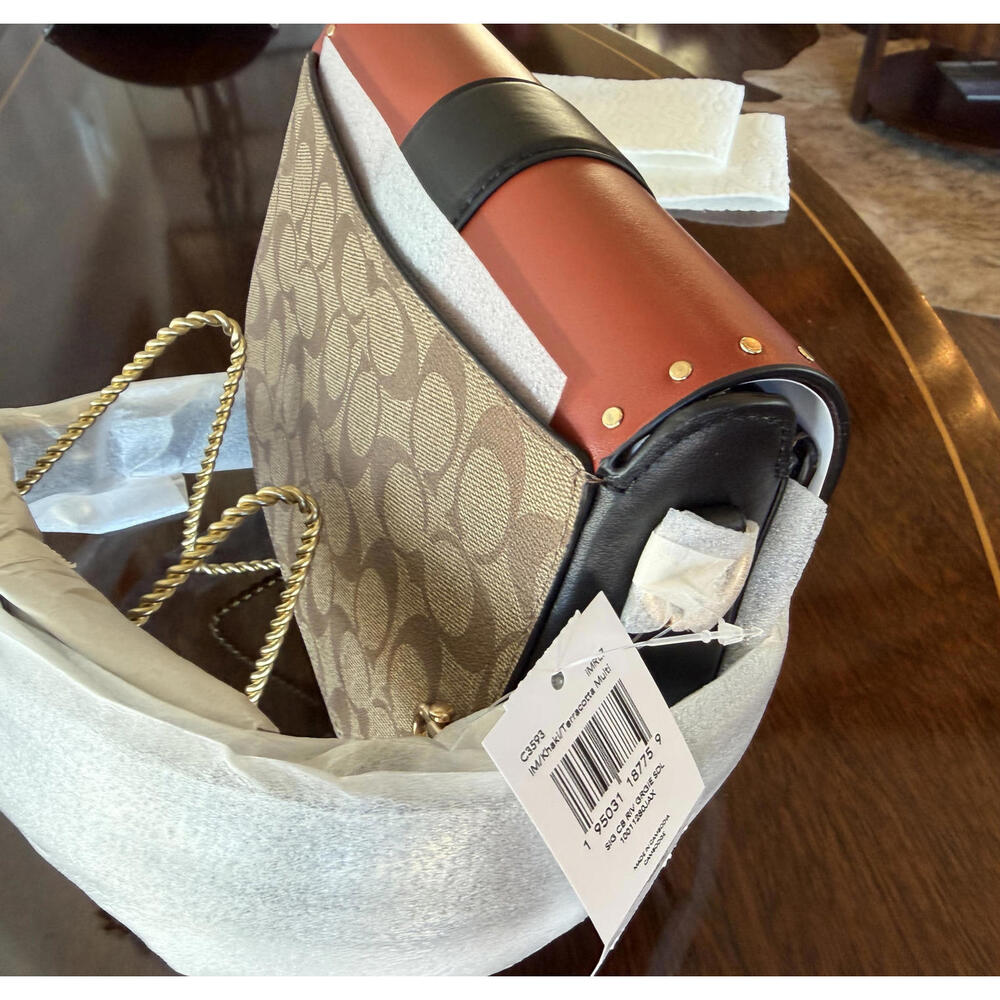 Coach Sig River Saddle Bag Khaki Terracotta Multi C3593 NWT